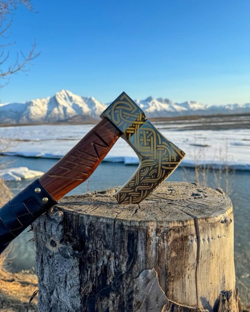 Custom Axe set into a stump by King's Custom Design